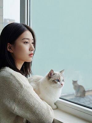 JPG 편집이미지 응시 창문 날씨 실내 사람 앉기 야외 일상 라이프 고양이 공간 관찰 창가 조용 반려묘 편집실사 AI인물포토 AI콘텐츠 시선 포유류 모션 내부 생활 반려동물 CG 파일형식 AI포토