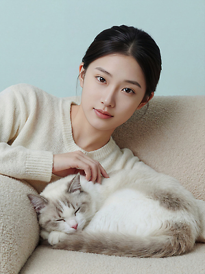 JPG 동물 편집이미지 여자 포옹 휴식 주택 실내 사랑 사람 반려동물 소파 고양이 분위기 편안함 쓰다듬기 반려묘 편집실사 AI인물포토 AI콘텐츠 감정 컨셉 의자 포유류 안기 모션 내부 건물 감각 CG 파일형식 AI포토