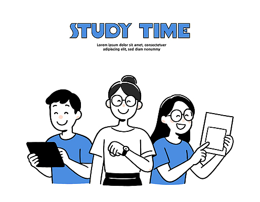 교육 컨셉 관계 전자제품 스마트기기 학습 파일형식 벡터 학생 시간 태블릿 시계 종이 모션 친구 그룹 집중 수업 자료 정보 커뮤니케이션 연결 교양 목표 계획 국내일러스트 일러스트 AI파일 스터디