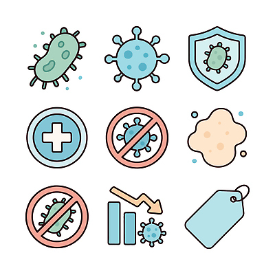 의학 모션 위생 파일형식 벡터 바이러스 박테리아 수비 백신 건강 예방 감염 세포 표식 그래픽 자료 통계 청결 실험 치료 국내일러스트 일러스트 AI파일
