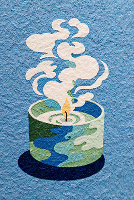 JPG 디자인 컬러 백그라운드 일러스트 초 자연 조명 주택 따뜻함 장식 초록색 파란색 원형 연기 오브젝트 그림 수공예 국내일러스트 AI일러스트 AI콘텐츠 도형 건물 공예 생태계 파일형식