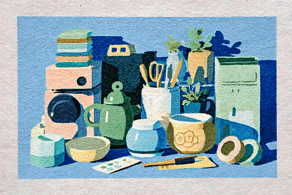 JPG 식물 그릇 식기 접시 디자인 컬러 일러스트 포장 탁자 컵 펜 주방 도구 스케치 배열 오브젝트 정리 점토 수납 창의성 국내일러스트 AI일러스트 AI콘텐츠 가구 미술 필기구 파일형식