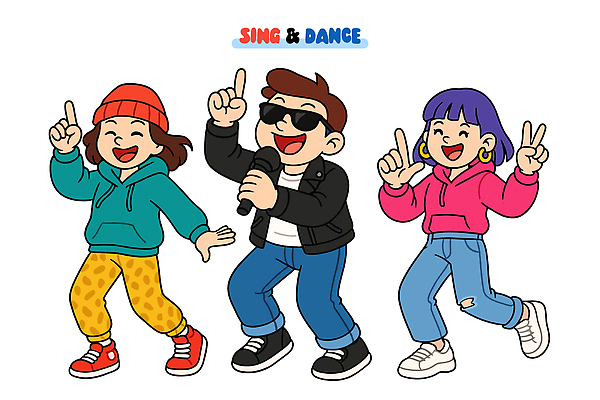 감정 음악 컨셉 관계 문화예술 표정 이벤트 파일형식 벡터 노래 춤 캐릭터 무대 모션 친구 즐거움 웃음 소통 옷 컬러 사람 공연 표현 스타일 국내일러스트 일러스트 AI파일