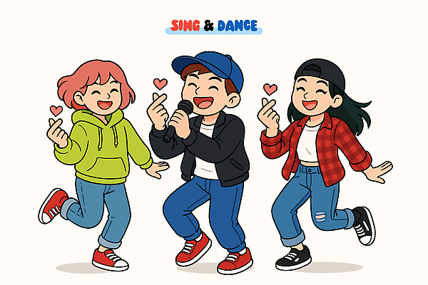 모양 감정 음악 다수 컨셉 관계 문화예술 표정 말하기 사람 파일형식 벡터 노래 춤 여러명 하트 즐거움 만남 모션 소통 패션 친구 대화 웃음 컬러 스타일 국내일러스트 일러스트 AI파일