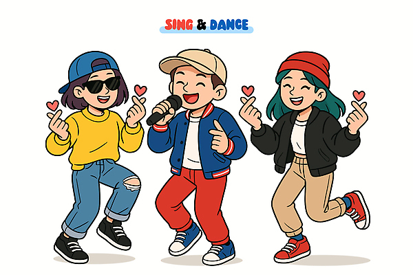 감정 음악 관계 문화예술 사람 이벤트 파일형식 벡터 노래 춤 어린이 모션 즐거움 파티 표정 공연 친구 무대 비디오 모임 컬러 표현 예술 상상 국내일러스트 일러스트 AI파일