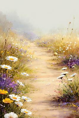 JPG 식물 꽃 길 컬러 일러스트 자연 하늘 풍경 초원 여름 빛 햇빛 소풍 평화 산책 생태계 국내일러스트 AI일러스트 AI콘텐츠 계절 컨셉 휴식 태양 야외활동 파일형식