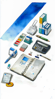 가구 비즈니스 문구용품 학용품 필기구 사무용품 장비 오브젝트 파일형식 사무실 책상 자료 계산기 다이어리 펜 정리 작업 스테이플러 클립 메모지 색연필 바인더 파일 스티커 인덱스 정리함 실험 일러스트 JPG 국내일러스트