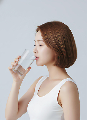 JPG 편집이미지 여자 음료 백그라운드 신체 모션 유리 표정 건강 생활 컵 물 마시기 입 편집실사 AI인물포토 AI콘텐츠 자연요소 식기 재질 사람 신체부위 CG 파일형식 AI포토