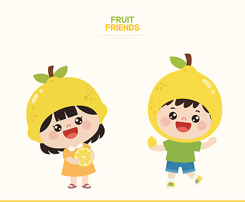 캐릭터 계절 교육 감정 과일 관계 표정 사람 신체부위 파일형식 벡터 어린이 웃음 레몬 친구 즐거움 장난감 놀이 유치원 모션 얼굴 행복 여름 컬러 생성 표현 일러스트 AI파일 일러캐릭터