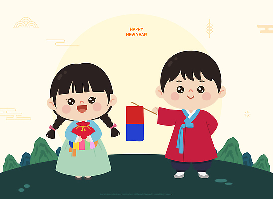 자연요소 한국전통 전통 기념일 감정 아시아 컨셉 관계 표정 사람 전통의상 파일형식 벡터 어린이 새해 한복 축하 웃음 기쁨 한국 백그라운드 산 태양 문화 컬러 모션 명절 기념 친구 소통 국내일러스트 일러스트 AI파일