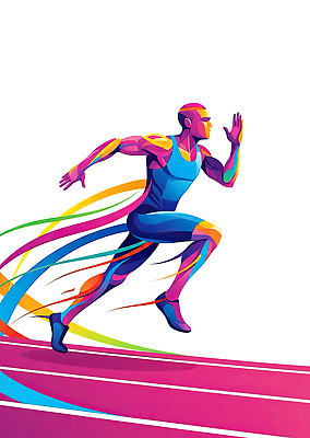 JPG 남자 리본 스포츠 컬러 신체 일러스트 모션 운동선수 달리기 운동 힘 경쟁 체육 연습 트랙 스포트라이트 생동감 순간 국내일러스트 AI일러스트 AI콘텐츠 컨셉 건강 사람 파일형식