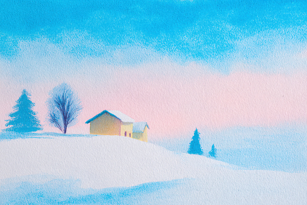 JPG 나무 디자인 계절 예술 분홍색 겨울 일러스트 자연 하늘 조명 수채화 산 주택 풍경 파란색 일출 고요 일몰 언덕 그림 AI일러스트 식물 컬러 건물 노을 생태계 파일형식 AI콘텐츠