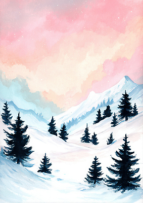 JPG 나무 컬러 겨울 일러스트 자연 하늘 생명 산 거리 풍경 어둠 차가움 저녁 숲 조화 산기슭 뷰티풀 수목 AI일러스트 식물 계절 야간 생태계 파일형식 AI콘텐츠