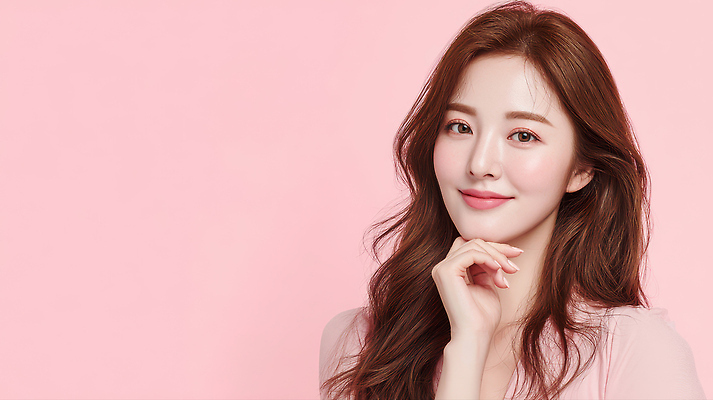 JPG 편집이미지 헤어스타일 손 응시 여자 감정 얼굴 분홍색 백그라운드 밝음 미소 앞모습 표현 턱 편집실사 AI인물포토 AI콘텐츠 시선 뷰포인트 컬러 표정 사람 신체부위 CG 파일형식 AI포토