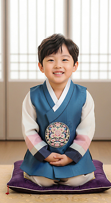 JPG 편집이미지 전통 옷 명절 문화 어린이 가족 새해 한국 웃음 앉기 이벤트 장식 설날 축제 방 아기 한복 편집실사 AI인물포토 AI콘텐츠 한국전통 기념일 아시아 관계 모션 표정 사람 전통의상 CG 파일형식 AI포토
