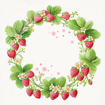 도형 식물 계절 꽃 컬러 농업 과일 생태계 파일형식 AI콘텐츠 딸기 장식 원형 디자인 잎 자연 수채화 밝은색 농장 봄 초록색 빨간색 꽃잎 생명 JPG AI일러스트 일러스트 프레임