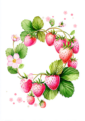 도형 식물 계절 산업 컬러 농업 과일 생태계 파일형식 AI콘텐츠 딸기 꽃 원형 자연 그림 디자인 초록색 수채화 여름 장식 수확 정원 여왕 JPG AI일러스트 일러스트 프레임
