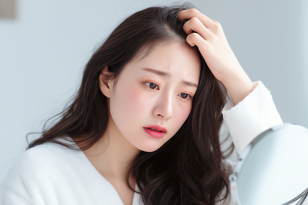 JPG 편집이미지 헤어스타일 감정 얼굴 생각 실내 일상 거울 마음 표현 집중 고민 탈모 스타일 편집실사 AI인물포토 AI콘텐츠 컨셉 내부 라이프 신체부위 CG 증상 파일형식 AI포토