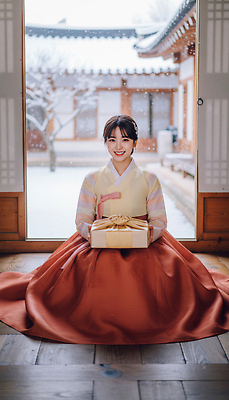 JPG 편집이미지 전통 여자 명절 기념일 문화 겨울 창문 한옥 한국 선물 축제 공간 방 새해인사 한복 뷰티풀 의료성형뷰티 편집실사 AI인물포토 AI콘텐츠 한국전통 계절 아시아 고건축 새해 사람 이벤트 인사 전통의상 CG 파일형식 AI포토
