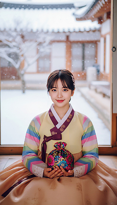 JPG 편집이미지 전통 손 옷 여자 명절 문화 겨울 한옥 복주머니 한국 미소 평화 새해인사 기도 한복 뷰티풀 의료성형뷰티 편집실사 AI인물포토 AI콘텐츠 한국전통 계절 기념일 아시아 컨셉 고건축 새해 전통소품 표정 사람 신체부위 인사 전통의상 CG 파일형식 AI포토