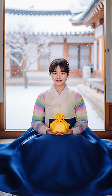JPG 편집이미지 전통 손 여자 명절 문화 창 겨울 한옥 한국 앉기 풍경 노란색 새해인사 한복 의료성형뷰티 겨울풍경 편집실사 AI인물포토 AI콘텐츠 한국전통 계절 기념일 아시아 무기 컬러 고건축 모션 새해 사람 신체부위 인사 전통의상 CG 파일형식 AI포토