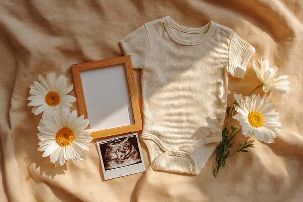 JPG 편집이미지 디자인 옷 꽃 액자 가족 생명 기념 사랑 장식 임신 아기 추억 소중 유아복 베이지색 초음파 초음파사진 편집실사 AI포토 AI콘텐츠 식물 감정 컬러 컨셉 관계 사람 아기용품 CG 파일형식