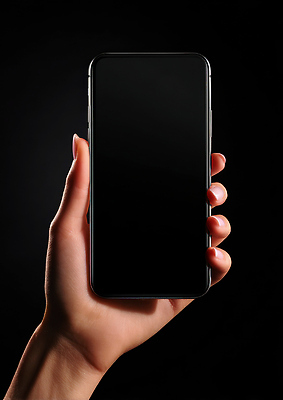 JPG 편집이미지 손 포즈 통신 모바일 무선통신 기술 들기 앞모습 스마트폰 핸드폰 스크린 전시 장비 목업 의료성형뷰티 편집실사 AI인물포토 AI콘텐츠 뷰포인트 모션 신체부위 전자제품 스마트기기 CG 파일형식 AI포토