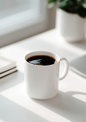 JPG 식물 편집이미지 커피 음료 탁자 아침 일상 컵 사무실 햇빛 공간 마시기 흰색 책상 브런치 차분 편집실사 AI포토 AI콘텐츠 주간 식기 컬러 가구 컨셉 비즈니스 모션 라이프 태양 식사 CG 파일형식