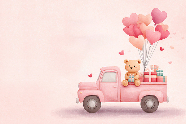 모양 기념일 감정 인형 컬러 컨셉 데이이벤트 자동차 사람 이벤트 파일형식 AI콘텐츠 분홍색 트럭 곰인형 하트 풍선 선물 생일 사랑 귀여움 장식 축하 발렌타인데이 어린이 그림 파티 백그라운드 JPG AI일러스트 일러스트