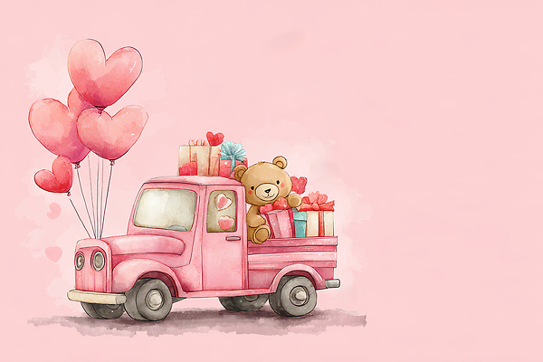 모양 감정 인형 컬러 컨셉 자동차 파일형식 AI콘텐츠 분홍색 트럭 곰인형 선물 풍선 하트 백그라운드 축하 기쁨 장면 뷰티풀 사랑 성격 디자인 그림 장식 벡터 스타일 즐거움 JPG AI일러스트 일러스트
