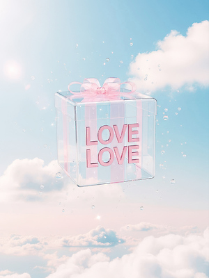 JPG 구름 편집이미지 행복 리본 분홍색 하늘 선물 사랑 이벤트 공중 장식 상자 희망 기쁨 표현 투명 특별함 이미지편집 AI컴퓨터그래픽 AI콘텐츠 자연요소 감정 컬러 컨셉 파일형식