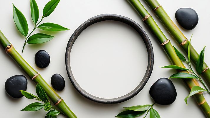 JPG 식물 편집이미지 디자인 백그라운드 재료 장신구 자연 프레임 장식 초록색 돌_바위 원형 배열 대나무 정리 테라피 단순화된 평면 편집실사 AI포토 AI콘텐츠 도형 나무 컬러 뷰티 CG 생태계 파일형식