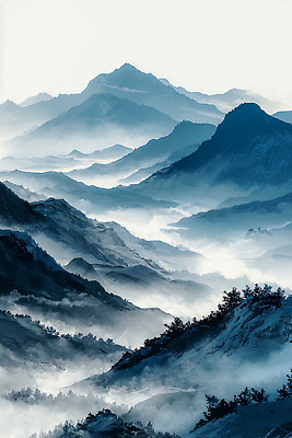 컨셉 자연 날씨 산 생태계 파일형식 AI콘텐츠 평야 풍경 계곡 봉우리 하늘 안개 깊이 컬러 지형 수평선 공간 대기 산맥 풍요 JPG AI일러스트 일러스트