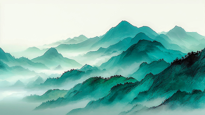 컬러 레저 날씨 노을 생태계 파일형식 AI콘텐츠 산 자연 풍경 안개 파란색 봉우리 높이 수목 일출 일몰 대기 조화 여행 트래킹 탐험 디지털 예술 JPG AI일러스트 일러스트