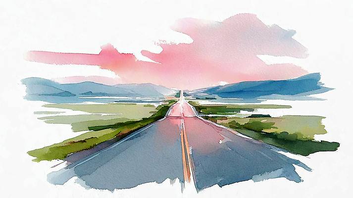 길 교통시설 휴식 노을 생태계 파일형식 AI콘텐츠 도로 풍경 일몰 하늘 산 자연 컬러 백그라운드 배경화면 그림 수채화 거리 여행 산책 탐험 조명 공간 JPG AI일러스트 일러스트