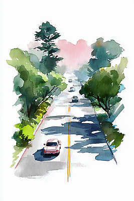 식물 계절 도로 길 육상교통 교통시설 모션 거리 풍경 라이프 생태계 파일형식 AI콘텐츠 자동차 나무 운전 여름 자연 고속도로 교통 그림 일상 여행 차선 거리풍경 환경 JPG AI일러스트 일러스트 수채화