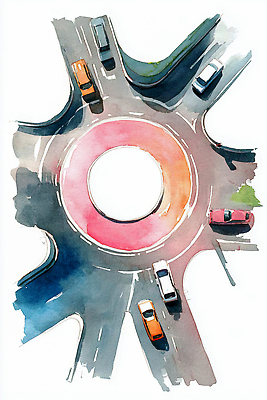 자연요소 도형 길 육상교통 교통수단 컨셉 항공교통 교통시설 모션 대중교통 파일형식 AI콘텐츠 교차로 원형 자동차 도로 그림 이동 바쁨 컬러 운전 도시 회전 비행기 관찰 주간 거리 JPG AI일러스트 일러스트 수채화