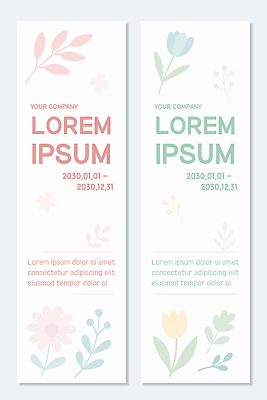 식물 템플릿 배너 컬러 컨셉 세로 초록색 세트 파일형식 벡터 디자인 꽃 잎 날짜 분홍색 연두색 텍스트 그래픽 플랫 깨끗함 배너템플릿 AI파일 배너세트 세로배너