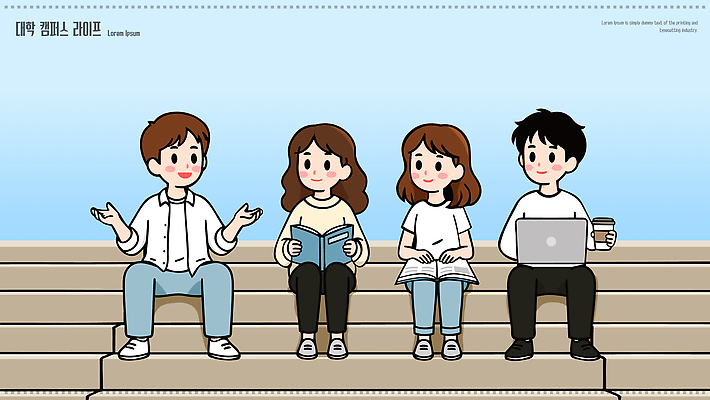 학생 라이프스타일 교육 대학생 컨셉 의자 학교 관계 문구용품 말하기 라이프 전자제품 감각 파일형식 벡터 대학교 친구 학습 벤치 책 독서 공책 노트북 음료 그룹 대화 시간 만남 교류 모션 편안함 일러스트 국내일러스트 AI파일 일상 대학생라이프