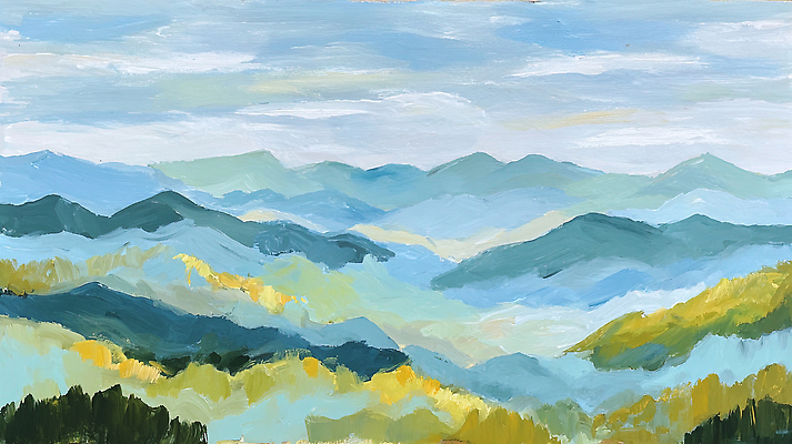 JPG 예술 컬러 백그라운드 일러스트 자연 하늘 수채화 산 풍경 초원 파란색 그림 드로잉 멀리 수평선 국내일러스트 AI일러스트 AI콘텐츠 미술 생태계 파일형식