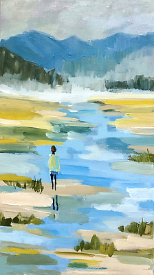 JPG 예술 컬러 일러스트 자연 하늘 바람 수채화 산 사람 풍경 물 반사 걷기 산책 연못 개울 그림 드로잉 평지 국내일러스트 AI일러스트 AI콘텐츠 자연요소 모션 날씨 휴식 미술 강 땅 생태계 파일형식