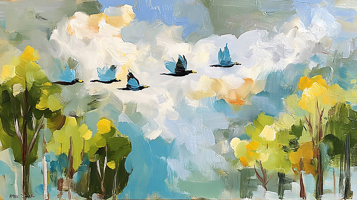 JPG 나무 예술 컬러 일러스트 자연 조류 하늘 바람 풍경 일상 초록색 파란색 노란색 평화 비행 고독 그림 소음 차분 국내일러스트 AI일러스트 AI콘텐츠 자연요소 식물 동물 감정 컨셉 날씨 라이프 소리 생태계 파일형식