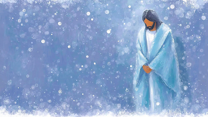 JPG 감정 종교 예술 상징 겨울 일러스트 상상 하늘 풍경 믿음 성경 기도 예수 그림 조용 신성 국내일러스트 AI일러스트 AI콘텐츠 계절 종교용품 신_종교 파일형식