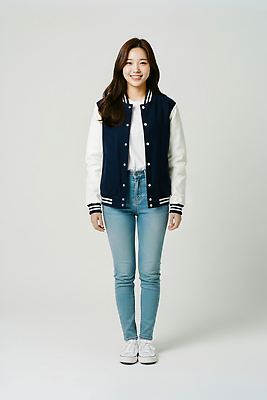 JPG 모델 편집이미지 옷 패션 대학생 포즈 티셔츠 청소년 미소 재킷 청바지 흰배경 스타일 편집실사 AI인물포토 AI콘텐츠 학생 백그라운드 셔츠 바지 표정 사람 외투 흰색 CG 파일형식 AI포토