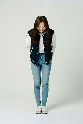 JPG 편집이미지 패션 대학생 운동화 기념 실내 숙이기 사람 생활 촬영 재킷 청바지 스타일 편집실사 AI인물포토 AI콘텐츠 학생 포즈 신발 바지 내부 외투 CG 파일형식 AI포토