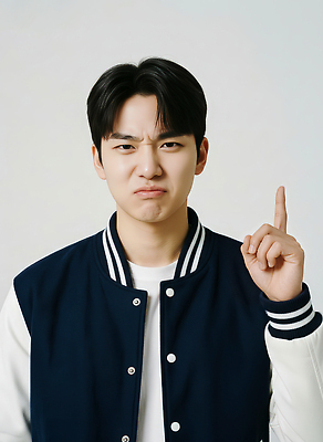 JPG 편집이미지 옷 남자 감정 대학생 백그라운드 손가락 실내 표정 사람 운동복 머리 사각형 분노 가리킴 불만 편집실사 AI인물포토 AI콘텐츠 도형 학생 손 손짓 내부 신체부위 CG 파일형식 AI포토