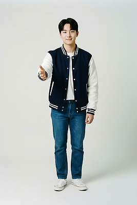JPG 편집이미지 손 남자 대학생 포즈 백그라운드 티셔츠 손짓 앞모습 캐주얼 재킷 청바지 스타일 편집실사 AI인물포토 AI콘텐츠 학생 옷 뷰포인트 셔츠 바지 모션 사람 신체부위 외투 CG 파일형식 AI포토