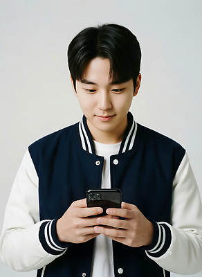 JPG 편집이미지 남자 대학생 백그라운드 통신 커뮤니케이션 기술 사람 일상 스마트폰 스크린 정보 메시지 집중 언론 소통 편집실사 AI인물포토 AI콘텐츠 학생 컨셉 라이프 핸드폰 스마트기기 CG 파일형식 AI포토