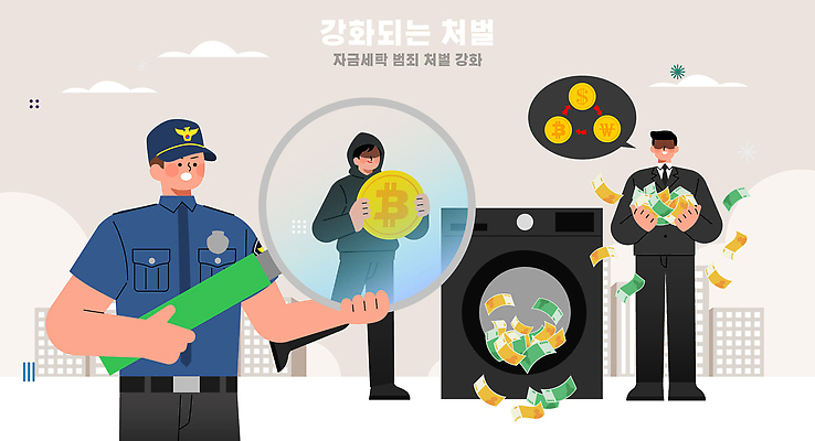 직업 돈 가전제품 범죄 예방 파일형식 벡터 경찰 가상화폐 검사_조사 세탁기 범죄인 안전 범죄예방 신고 법 일러스트 국내일러스트 AI파일 강화 체벌