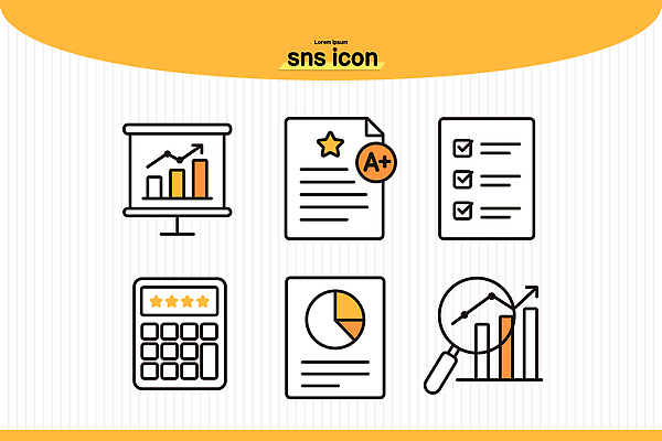 아이콘 교육 컨셉 문구용품 사무용품 장비 파일형식 벡터 자료 분석 서류판 그래프 계산기 보고서 체크리스트 성적 평가 실험 정보 통계 결과 2D아이콘 AI파일 소셜네트워크